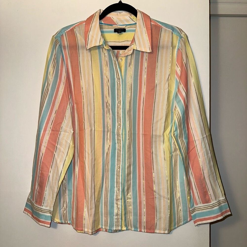 Talbots Petites Xlp Collared Button Colorful Meta… - image 1